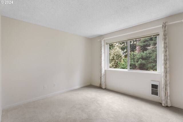 unfurnished room with a textured ceiling and light colored carpet