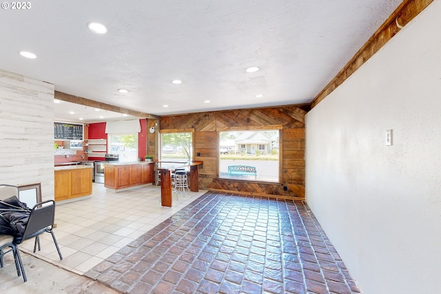 interior space with wooden walls