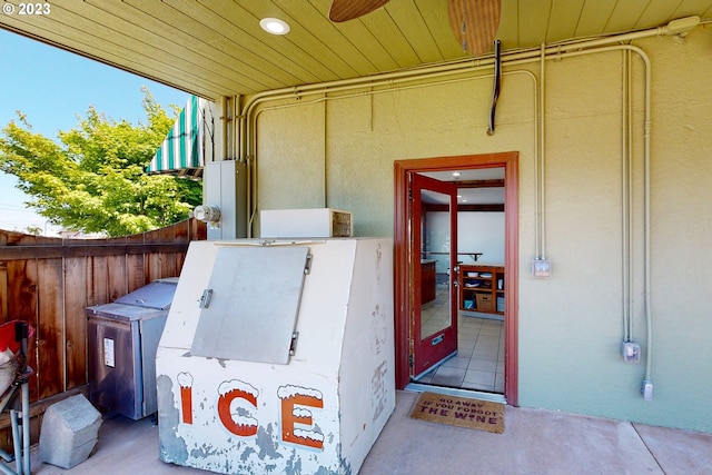 exterior space featuring ceiling fan, washer / dryer, and area for grilling