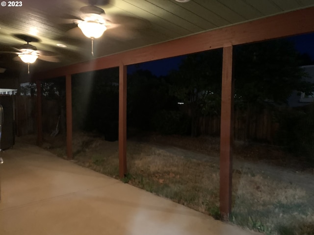 view of patio terrace at twilight