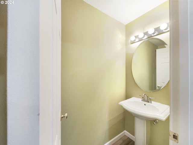 bathroom with hardwood / wood-style floors