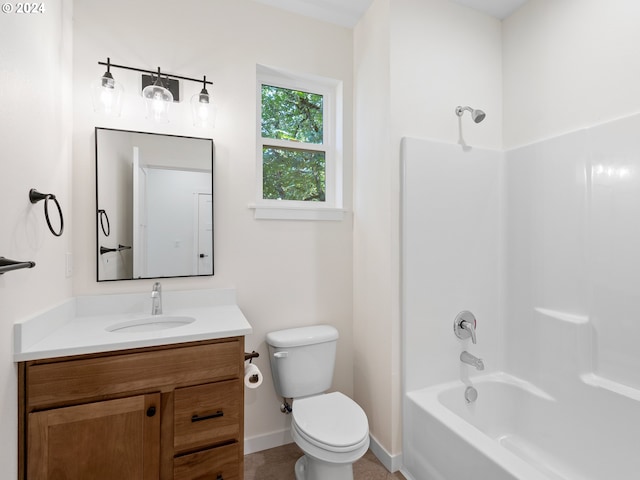 full bathroom with shower / bathing tub combination, vanity, and toilet