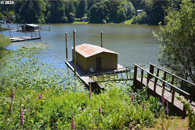 view of dock with a water view