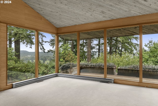 unfurnished sunroom with lofted ceiling and a healthy amount of sunlight