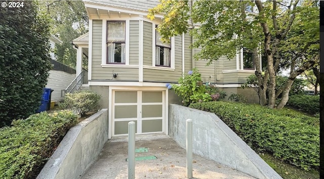 exterior space with a garage