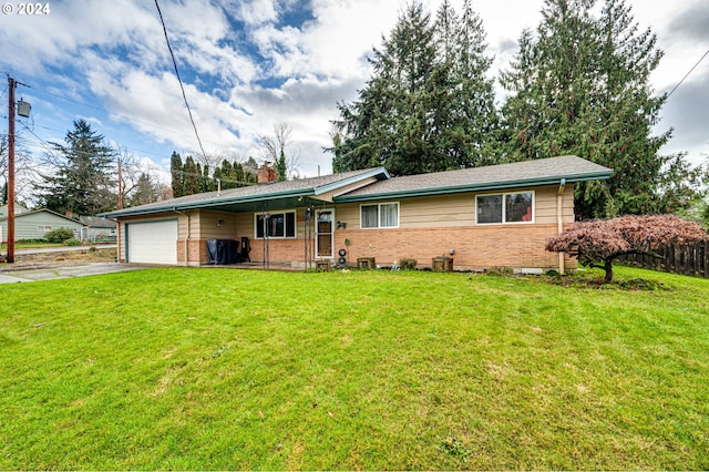 single story home featuring a garage and a front yard