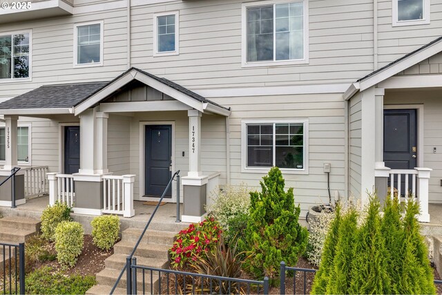 17347 NW Shackelford Rd, Portland, OR 97229 - doorway to property featuring roof with shingles