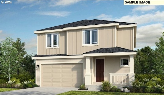 view of front of property with an attached garage, board and batten siding, and driveway