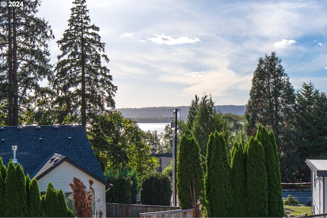 view of mountain feature featuring a water view