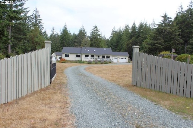 exterior space with a garage