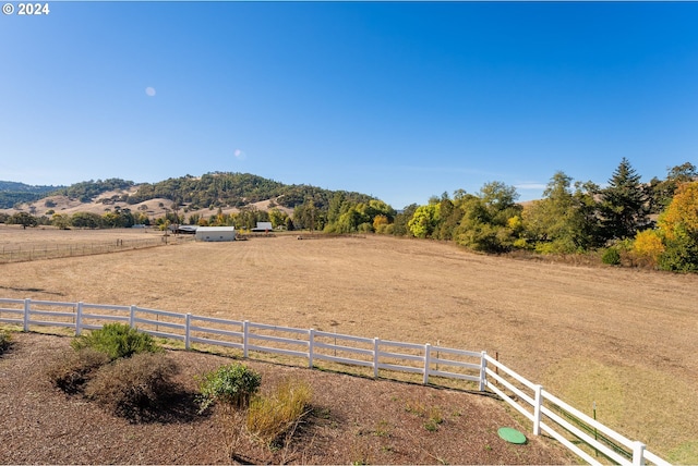 view of yard featuring a mountain view and a rural view