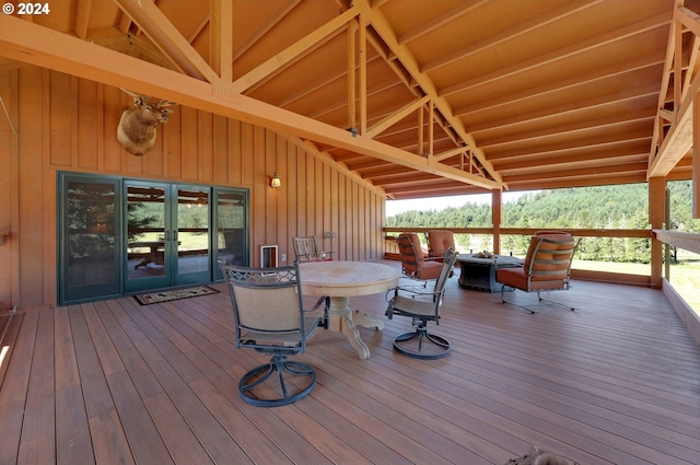 wooden deck featuring french doors