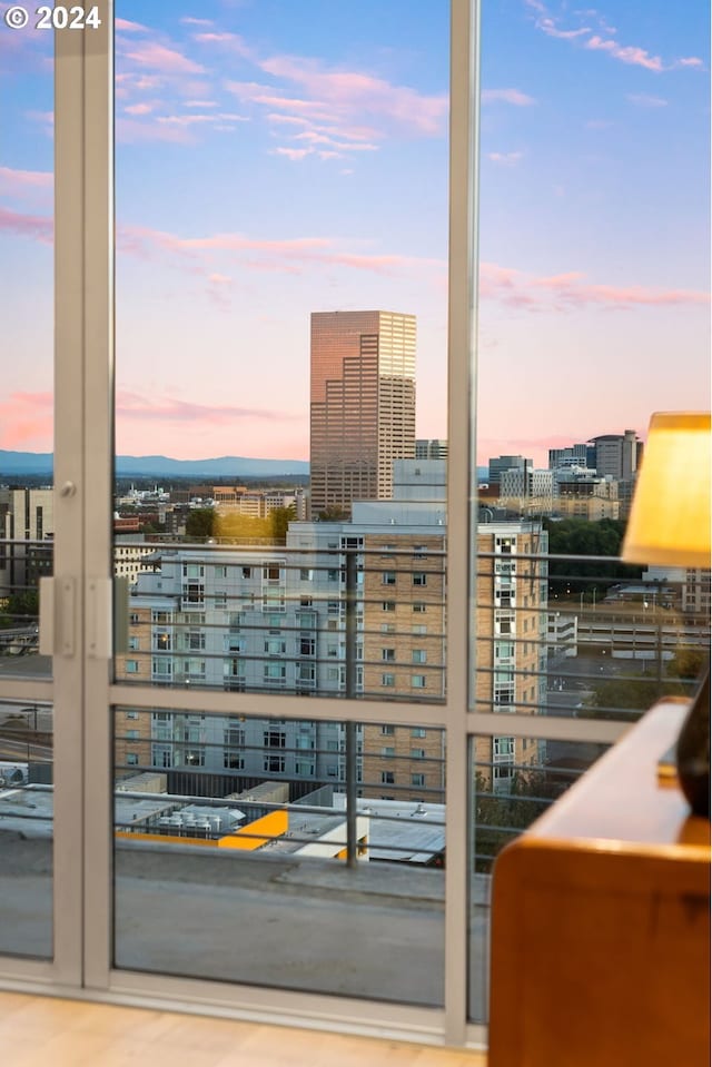 view of balcony at dusk