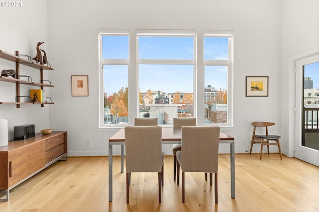 dining area with a wealth of natural light and light hardwood / wood-style floors