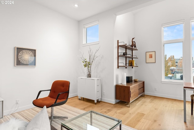 sitting room with light hardwood / wood-style floors