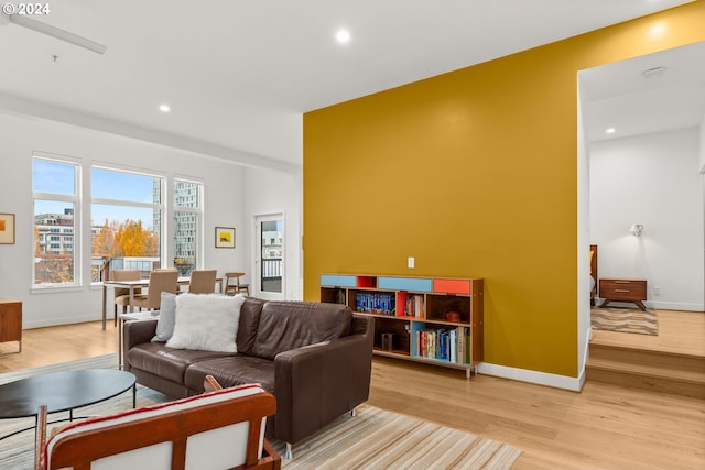 living room with light hardwood / wood-style floors