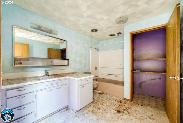 full bathroom featuring bathtub / shower combination, toilet, and vanity