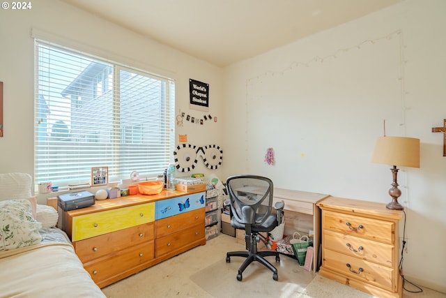 view of carpeted home office