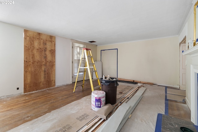 interior space featuring light hardwood / wood-style flooring and ornamental molding