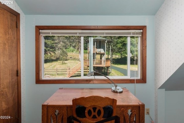 detailed view of wallpapered walls