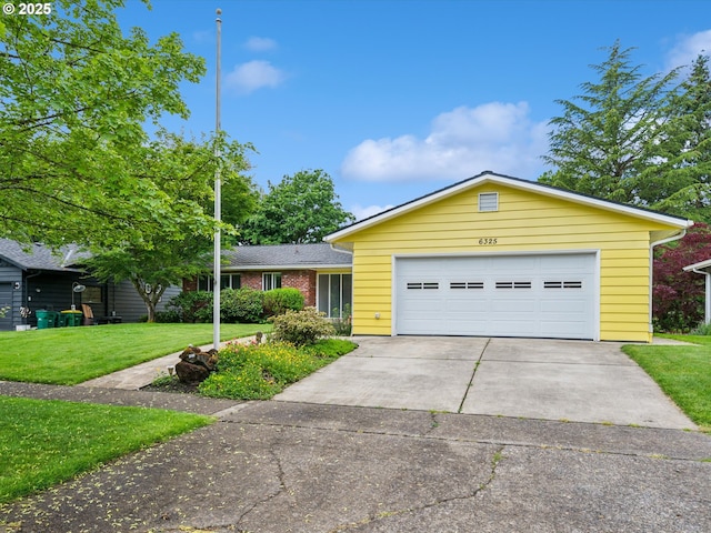 6325 SW Elm Ave, Beaverton, OR 97005 - view of front of house with a front lawn, concrete driveway, a garage, and brick siding