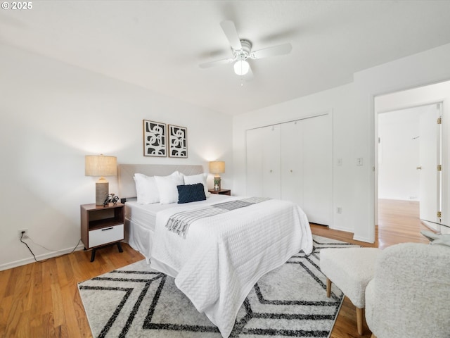 6325 SW Elm Ave, Beaverton, OR 97005 - bedroom featuring a closet, light wood-style floors, baseboards, and a ceiling fan
