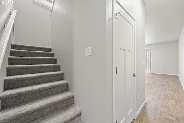 staircase with wood-type flooring