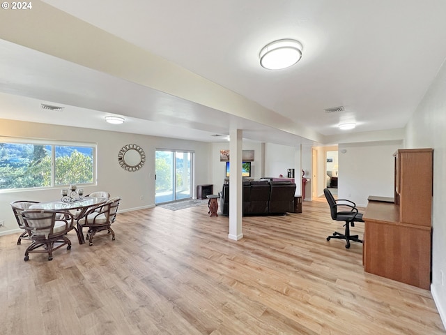 office area with light hardwood / wood-style flooring