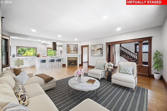 living room with light wood-type flooring