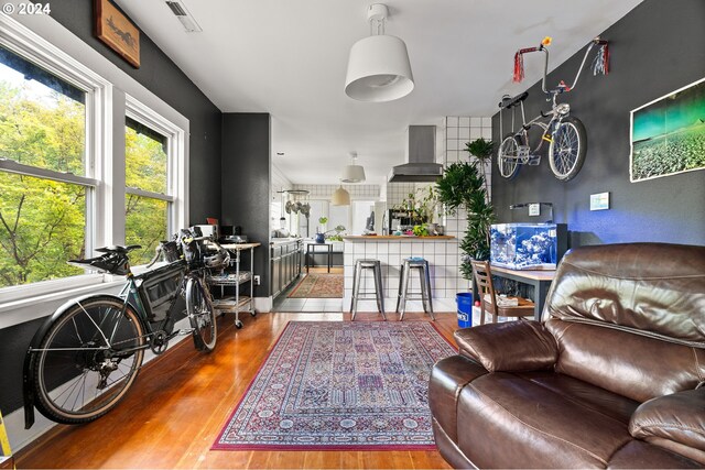 living room with hardwood / wood-style floors