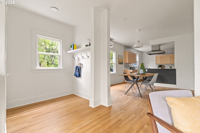 dining space with light hardwood / wood-style flooring