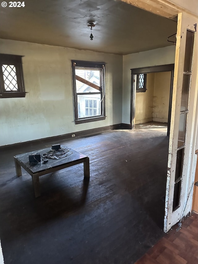 interior space with dark hardwood / wood-style floors