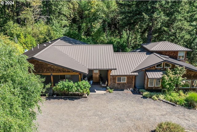 view of front of home with a standing seam roof and metal roof