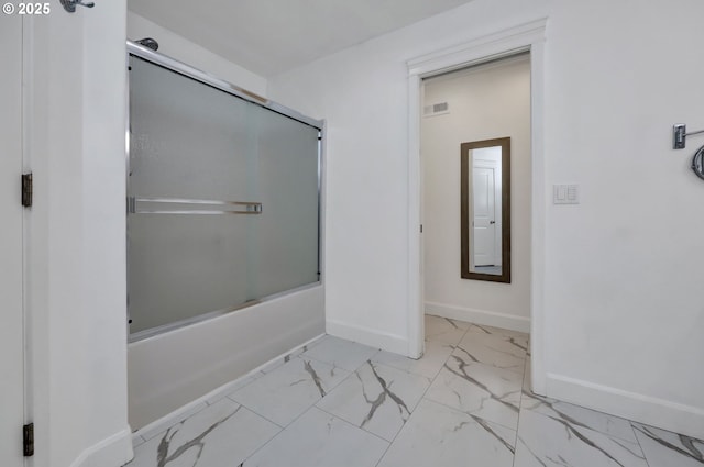 870 Kristen Way, Cottage Grove, OR 97424 - full bathroom featuring visible vents, baseboards, bath / shower combo with glass door, and marble finish floor