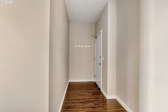 corridor featuring dark wood-type flooring