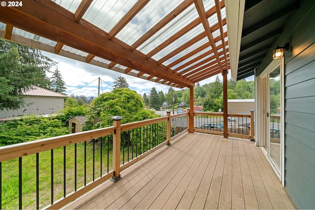 wooden terrace featuring a pergola