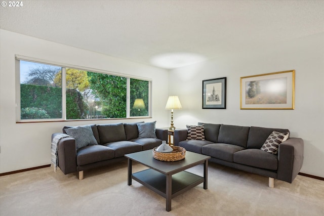 living room with light colored carpet