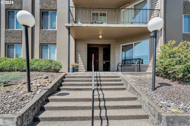 doorway to property with a balcony