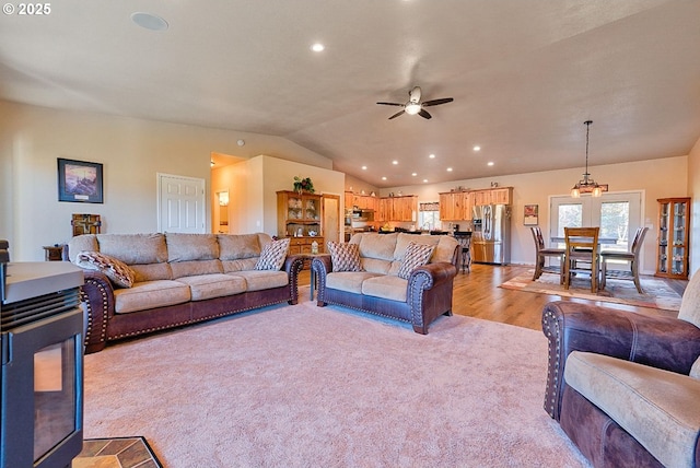 191 SW 67th St, Redmond, OR 97756 - living area featuring recessed lighting, ceiling fan, light carpet, and lofted ceiling