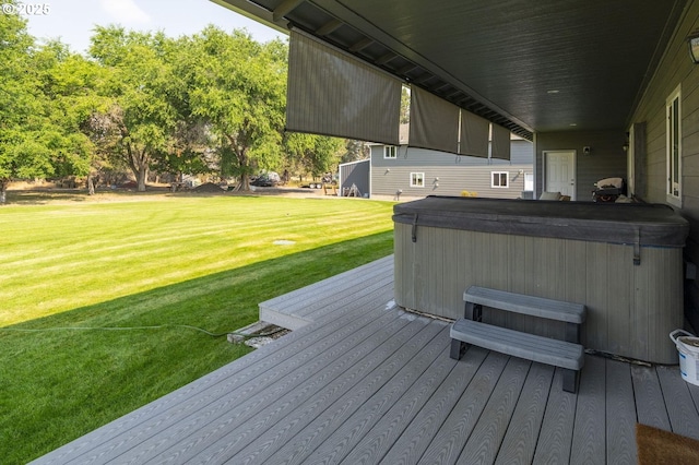 191 SW 67th St, Redmond, OR 97756 - wooden terrace featuring a hot tub and a yard
