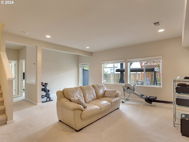 living room with light carpet