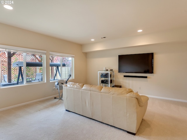 living room with light colored carpet