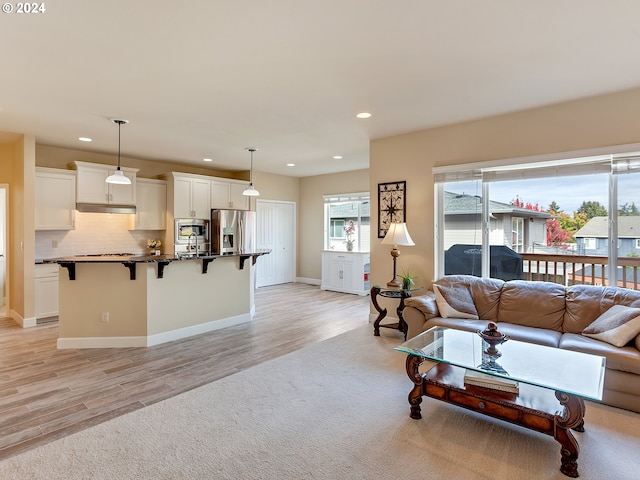 living room featuring light hardwood / wood-style floors and sink