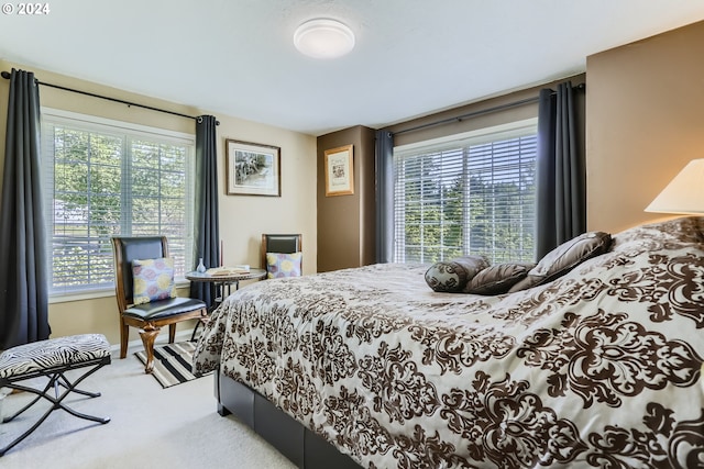 bedroom featuring multiple windows and carpet flooring