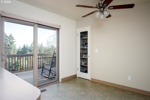 entryway with french doors and ceiling fan