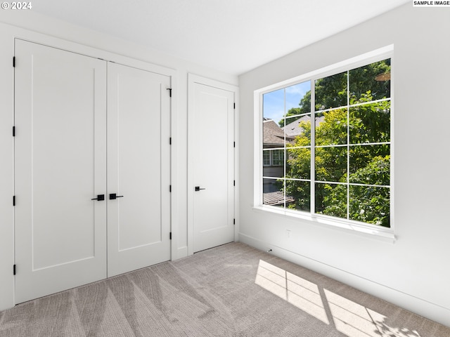 unfurnished bedroom with light colored carpet