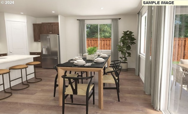 dining room with dark wood-type flooring