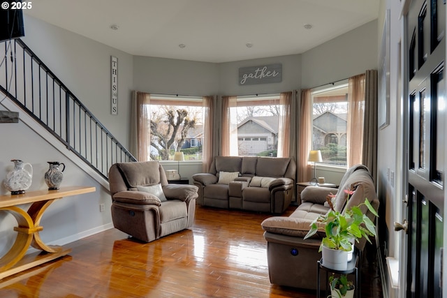 living room with wood-type flooring