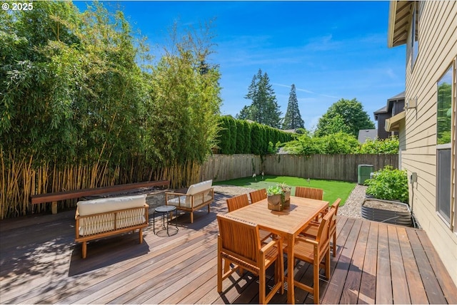 8614 SW Logan Ln, Tualatin, OR 97062 - deck featuring cooling unit, an outdoor hangout area, and outdoor dining space