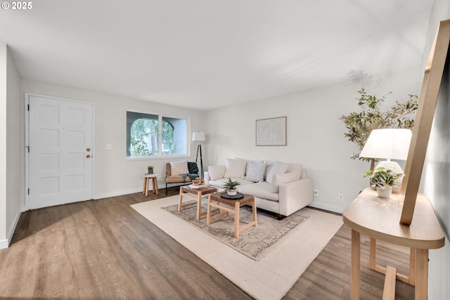 living room with baseboards and wood finished floors